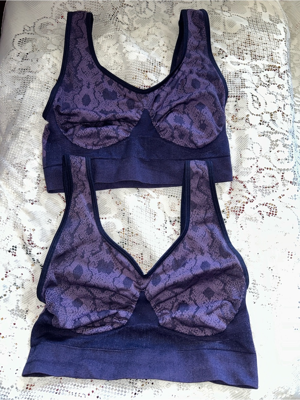 Rhonda Shear Purple Snake reptile Bralette Sports Ahh Bra Large New BOGO NWOT